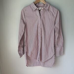 J Crew Women's Classic Cotton Red Pinstripe‎ Collared Boyfriend Shirt Dress S